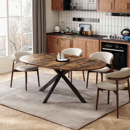 59-Inch Extendable Round Dining Table for Dining Room, 4-6 People Large Expandable Kitchen Dinner Tables with Oval Wood Top and Industrial Metal Frame for Dinner Room, Small Space, Black Rustic Brown