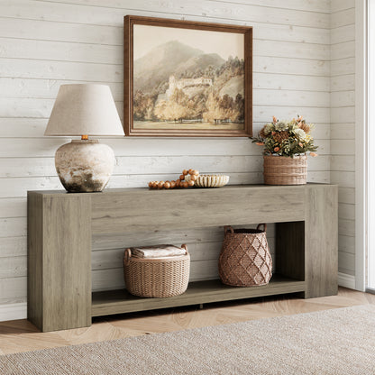 86-Inch Sofa Tables Narrow Long, 2-Tier Behind Couch Table, Grey | Modern Entryway Table with Storage Shelves, Extra Long Console Table for Living Room, Entrance, Hallway