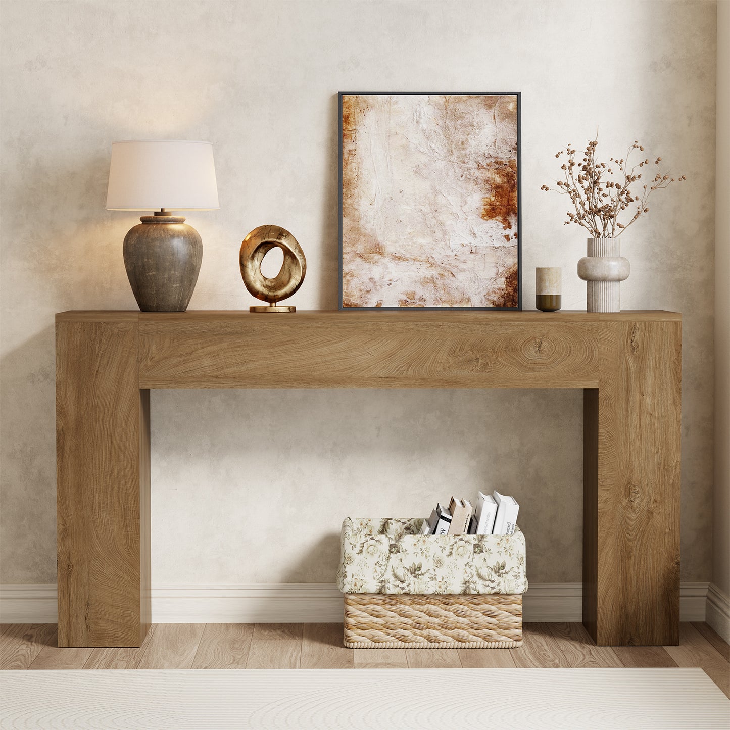 Epecoya Wood Console Table for Entryway Living Room, 53-Inch Long Sofa Table, Farmhouse Rectangular Accent Console with Wooden Double Base for Behind Couch Hallway Foyer Entrance, Light Oak Brown