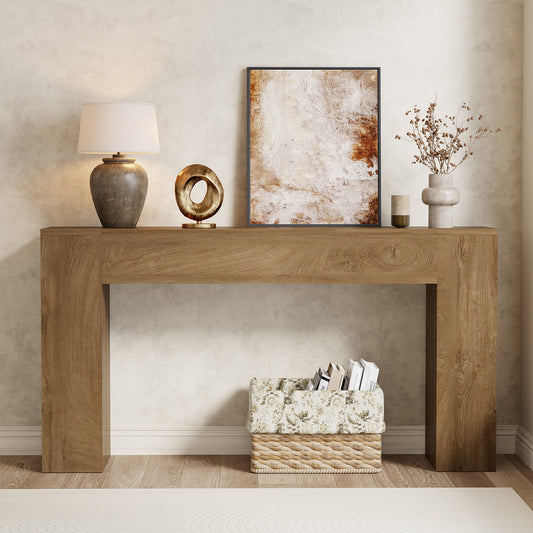 Epecoya Wood Console Table for Entryway Living Room, 53-Inch Long Sofa Table, Farmhouse Rectangular Accent Console with Wooden Double Base for Behind Couch Hallway Foyer Entrance, Light Oak Brown