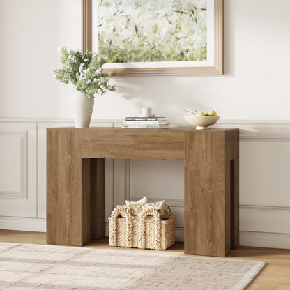 Epecoya 47-Inch Long Sofa Console Table for Entryway Living Room, Farmhouse Wood Behind Couch Table, Rectangular Accent Console with Wooden Double Base for Hallway Foyer Entrance, Natural Oak Brown