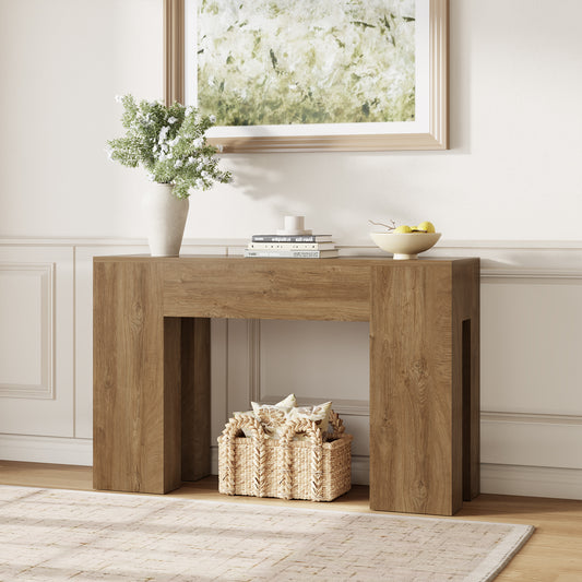 Epecoya 47-Inch Long Sofa Console Table for Entryway Living Room, Farmhouse Wood Behind Couch Table, Rectangular Accent Console with Wooden Double Base for Hallway Foyer Entrance, Natural Oak Brown