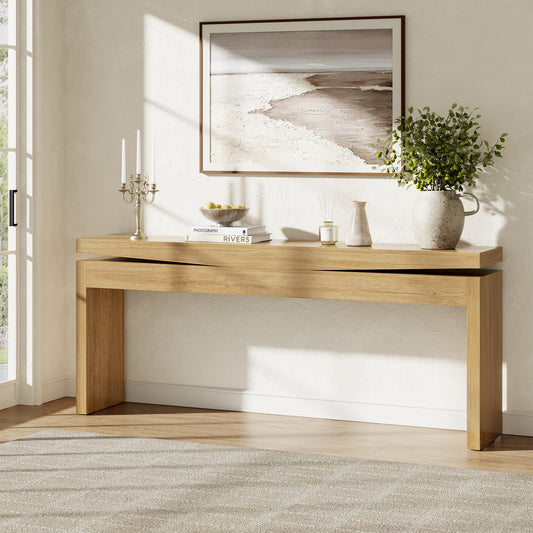 70.9-inch Long Console Table Behind Couch, Sofa Tables Narrow Long Farmhouse Wood Console Tables with Storage, Entryway Tables for Living Room, Hallway, Foyer, Light Oak