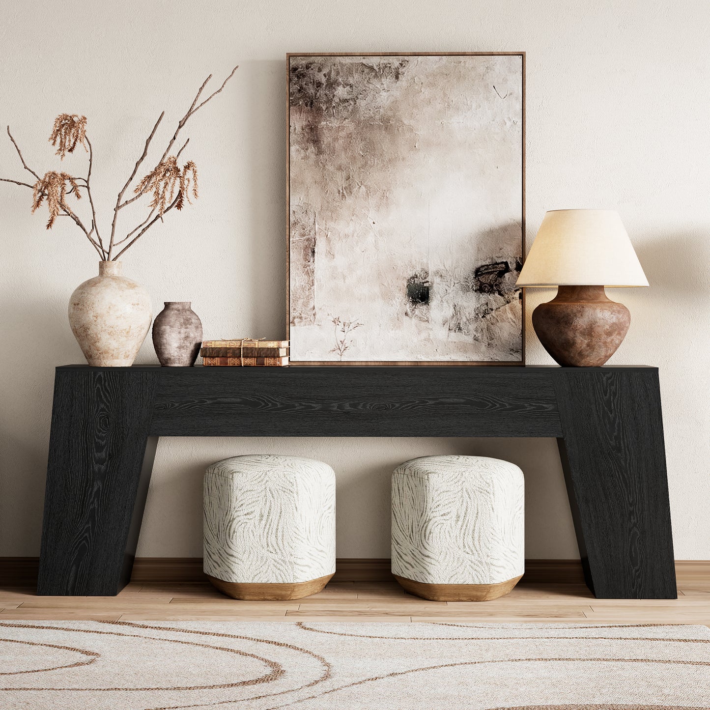 Extra Long 78-Inch Black Console Table for Entryway, Modern Narrow Sofa Table Behind Couch, Sturdy Wood Accent Entrance Table for Living Room Hallway