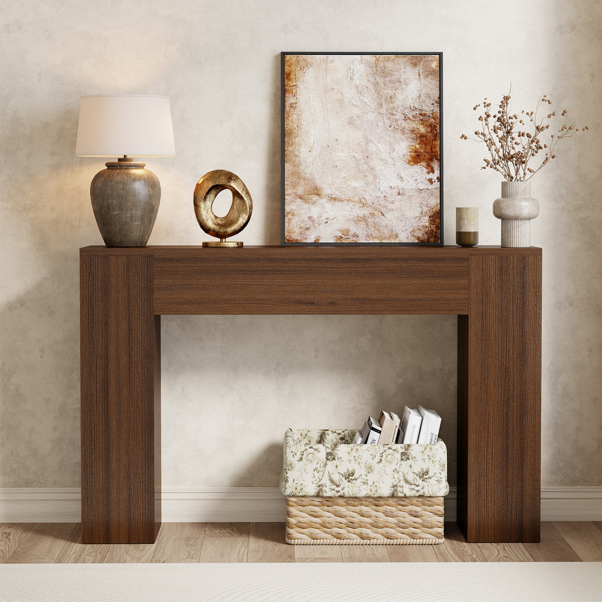 43-Inch Wood Console Table for Entryway, Walnut Console Table Behind Couch, Small Modern Entryway Table for Hallway， Farmhouse Sofa Table for Small Space Foyer Entrance
