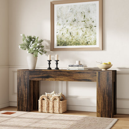 Epecoya Extra Long Sofa Console Table for Entryway Living Room, 71-Inch Farmhouse Wood Behind Couch Table, Rectangular Accent Console with Wooden Double Base for Hallway Foyer Entrance, Rustic Brown