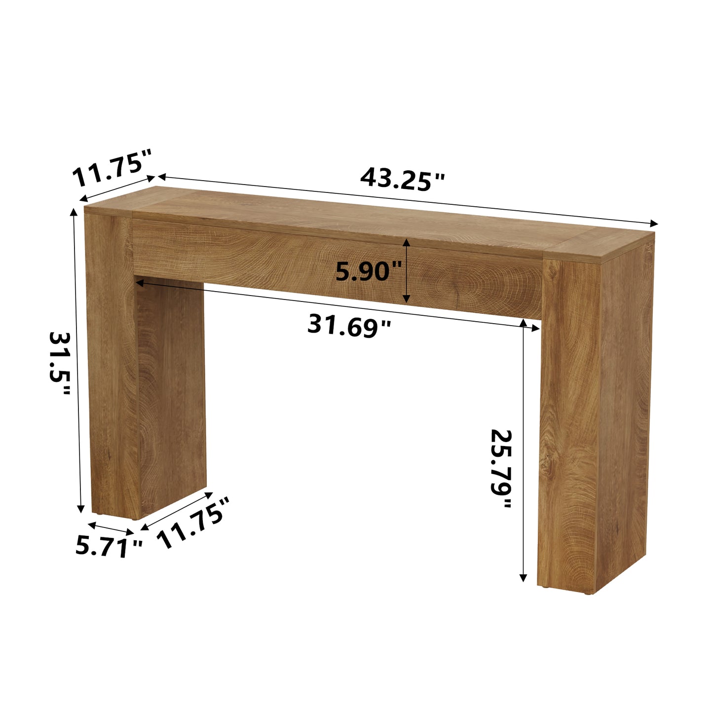 Wood Console Table for Entryway Living Room, 43-Inch Small Sofa Table, Farmhouse Rectangular Accent Console with Wooden Double Base for Behind Couch Hallway Foyer Entrance, Light Oak Brown