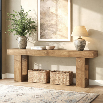 Extra Long Console Tables for Entryway 78.7-Inch, Natural Oak Brown Farmhouse Sofa Tables Narrow Long, Rectangular Wooden Entryway Tables for Living Room, Entrance, Hallway
