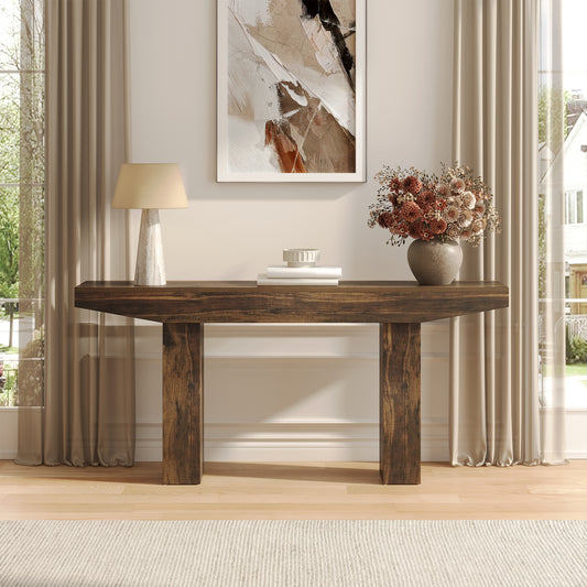 63-Inch Wood Console Table for Entryway Living Room, Long Rectangular Sofa Tables with Farmhouse Wooden Simple Base for Home Hallway Couch Foyer Entrance, Rustic Brown, Easy Assembly