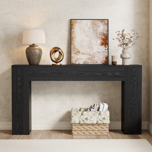 53 Inch Black Farmhouse Console Table for Entryway Hallway | Small Entryway Table, Wood Black Finish, Behind Sofa Couch, Easy Assembly, Display Decor, 12"D x 53.25"W x 31.5"H