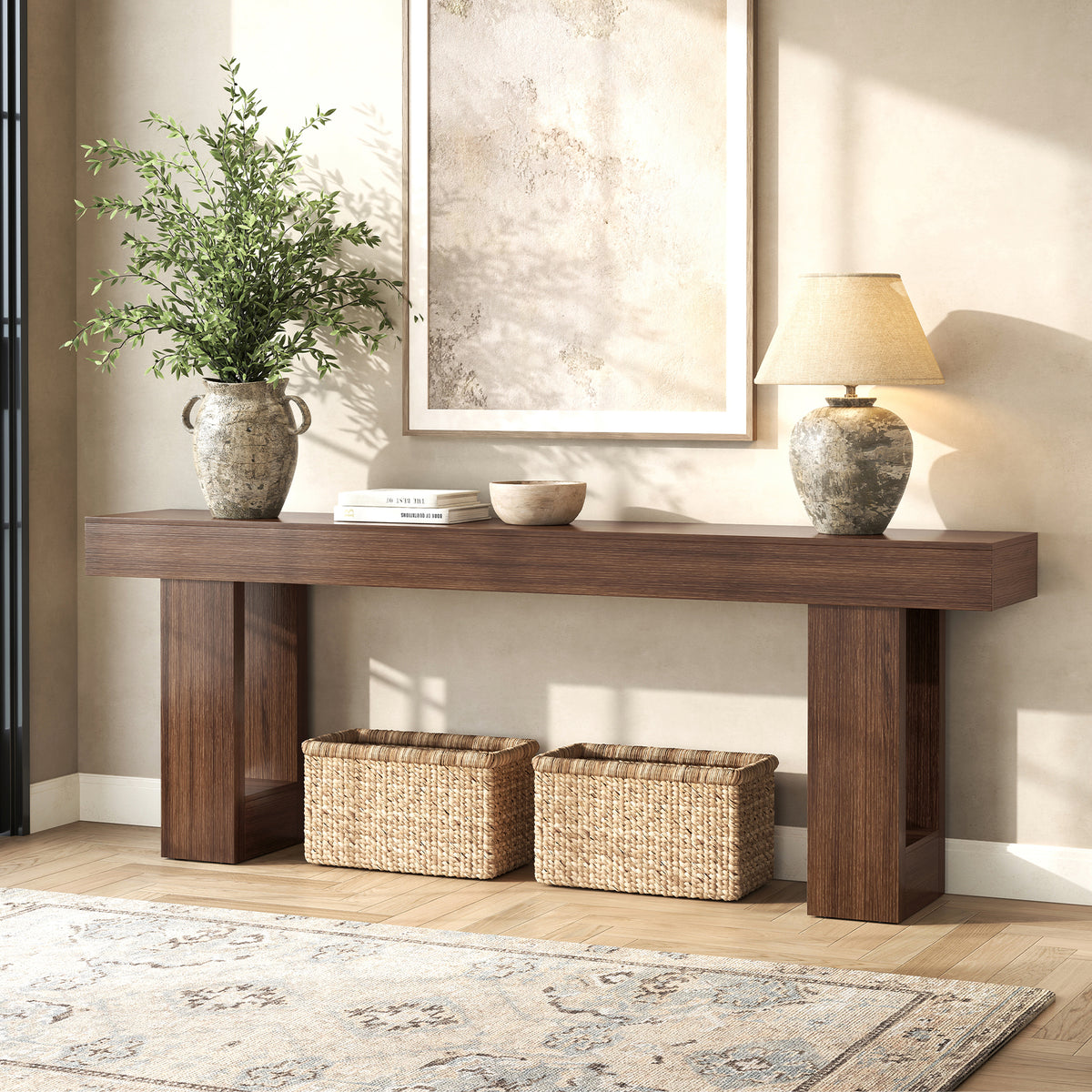 Mid Century Entryway Tables for Living Room, Walnut Brown Extra Long Console Table Behind Couch 78In, Wooden Entry Way Tables for Living Room, Apartment