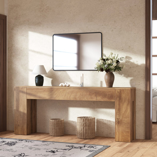 Extra Long Sofa Console Table for Entryway Living Room, 80-Inch Farmhouse Wood Behind Couch Table, Rectangular Accent Console with Wooden Double Base for Hallway Foyer Entrance, Natural Oak Brown