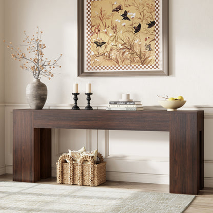 Extra Long Sofa Console Table for Entryway Living Room, 79-Inch Farmhouse Wood Behind Couch Table, Rectangular Accent Console with Wooden Double Base for Hallway Foyer Entrance, Walnut Brown
