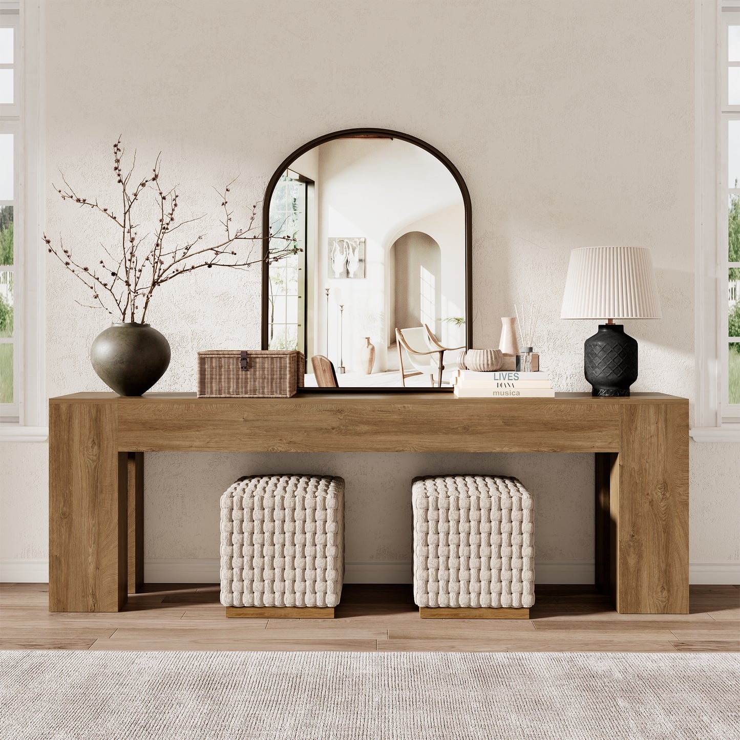 94.5 Inch Extra Long Console Table, Farmhouse Large Wooden Entryway Table, Long Sofa Table Behind Couch for Spacious Living Room Hallway, Natural Oak Brown