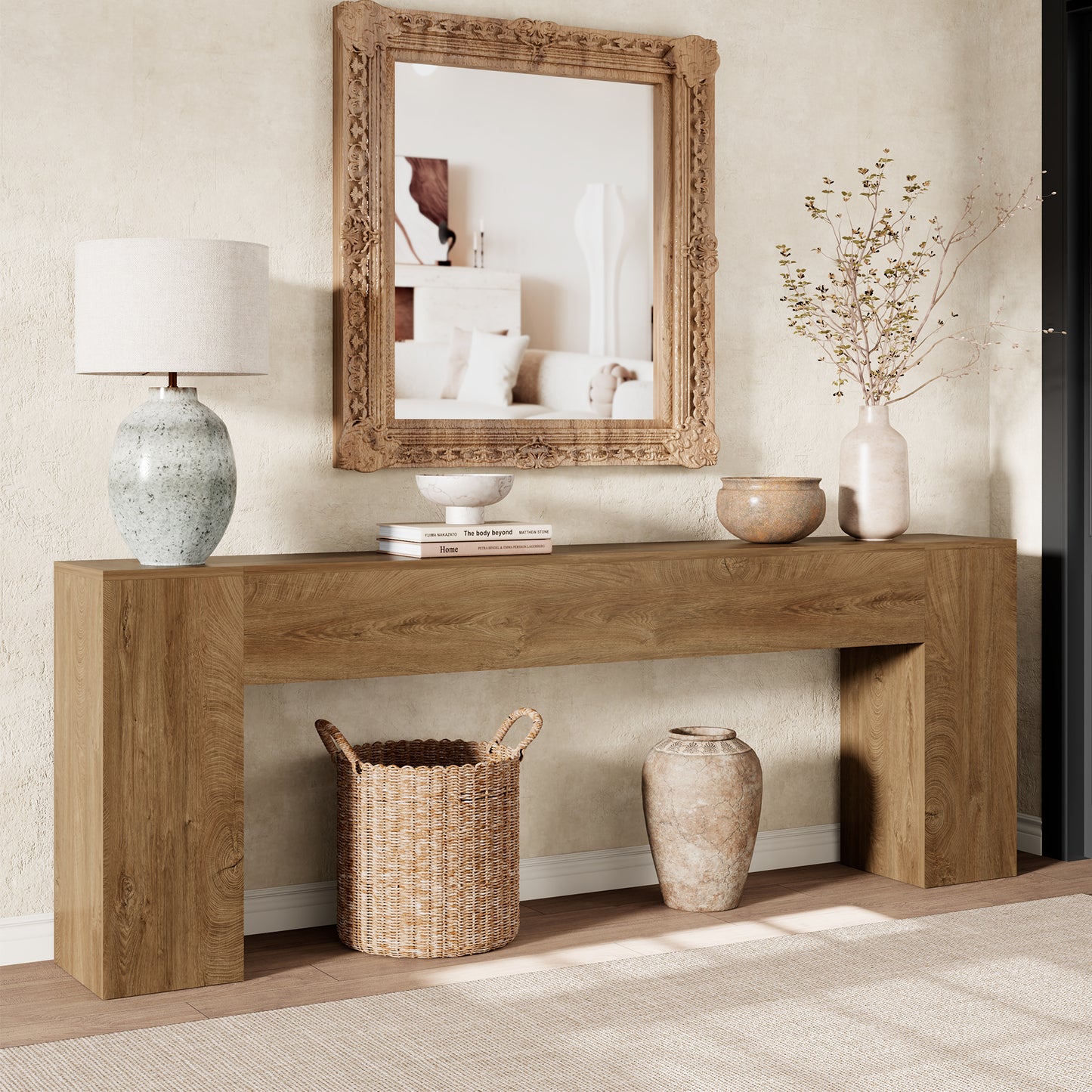 Extra Long Console Tables for Entryway, 94.5 Inch Wooden Couch Table Behind Sofa Modern, Large Farmhouse Hallway Table for Living Room, Entrance, Entry Way, Natural Oak Brown