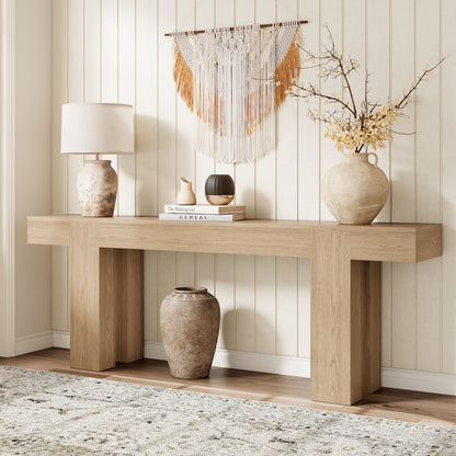 86.6 Inch Extra Console Table Light Oak | Wood Entryway Table | Farmhouse Style | Living Room, Entryway, Hallway