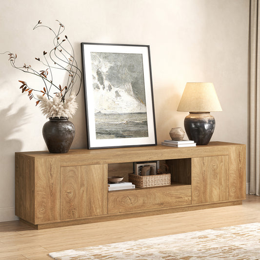 Oak TV Stands for Living Room 78.7-Inch, Wooden Entertainment Center with 2 Cabinets & Drawer, Farmhouse TV Console with Storage for TVs Up to 80", Natural Oak Brown