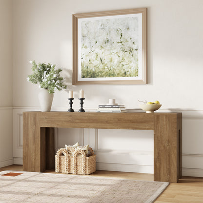 Extra Long Sofa Console Table for Entryway Living Room, 80-Inch Farmhouse Wood Behind Couch Table, Rectangular Accent Console with Wooden Double Base for Hallway Foyer Entrance, Natural Oak Brown