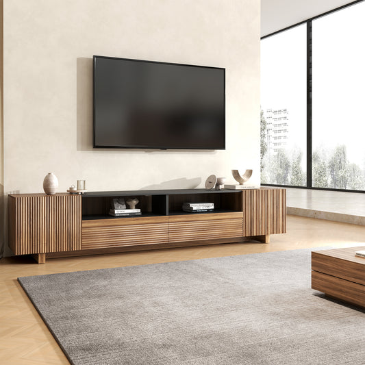 78.8 Inch TV Stand with Storage Cabinets for Living Room, TVs Media Console Entertainment Center with Drawers, Wood Fluted Television Stands with Open Shelves for Bedroom, Dark Brown Walnut