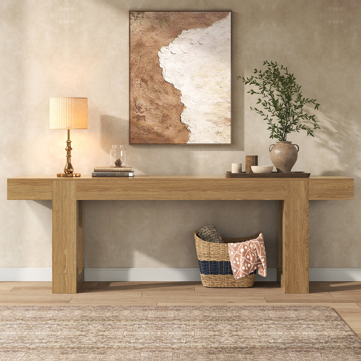 78.7 Inch Long Console Table for Entryway, Natural Oak Brown Farmhouse Sofa Table Behind Couch, Large Wood Entrance Table for Hallway, Living Room, Foyer