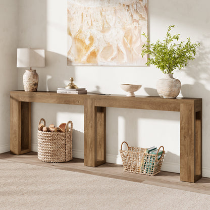 94.5'' Extra Long Console Table, Narrow Sofa Behind Couch Table with Outlet Skinny Entryway Table with USB Charging, Farmhouse Wood Foyer Table for Hallway, Living Room, Natural Oak