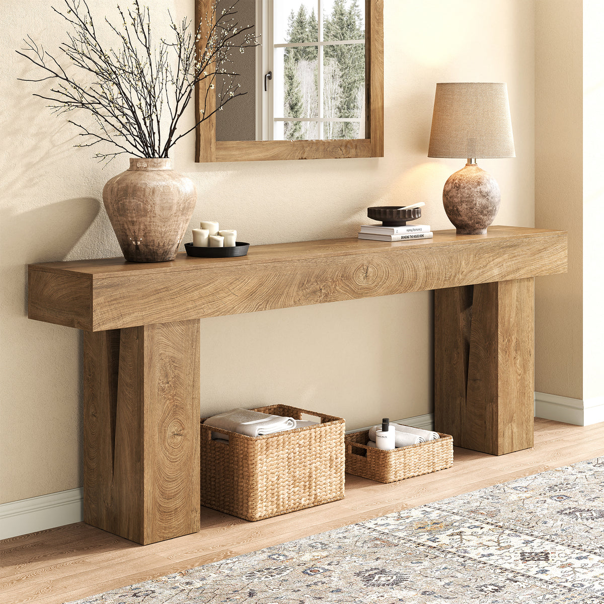 78-inch Long Console Table Behind Couch, Entryway Table Rustic Farmhouse Wood Console Tables with Storage, Extra Long Sofa Tables for Living Room, Hallway, Foyer, Natural Oak Brown