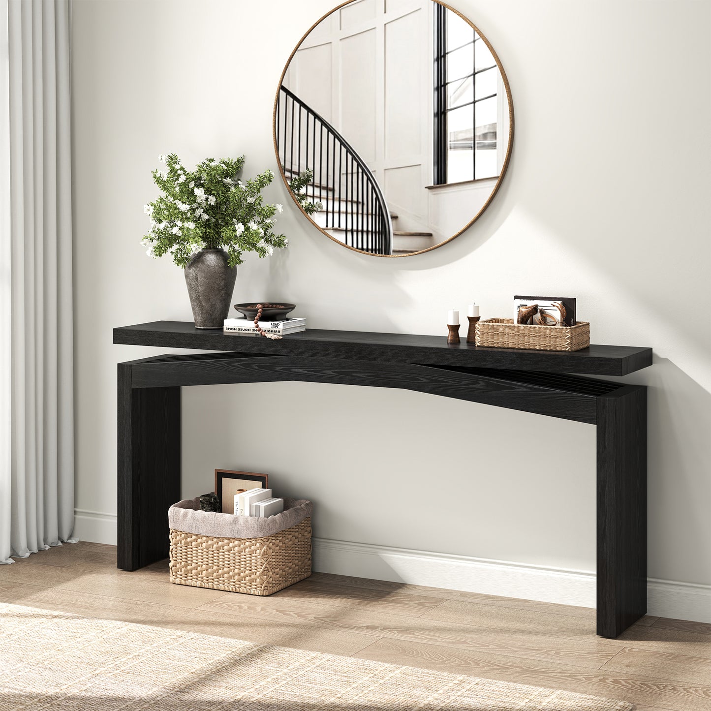 Black Console Tables for Entryway Living Mid-Century, Rectangular Sofa Tables Narrow Long Behind Couch, Wooden Entry Way Foyer Hallway Table for Home, Living Room, Apartment, Black