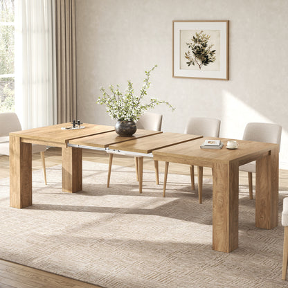 Extendable Dining Tables for 4-10, Modern Farmhouse Kitchen Table 55"-87" Expandable Rectangular Dining Table with 2 Leaves, Transformer Dinner Tables for Living Room, Natural Oak Brown