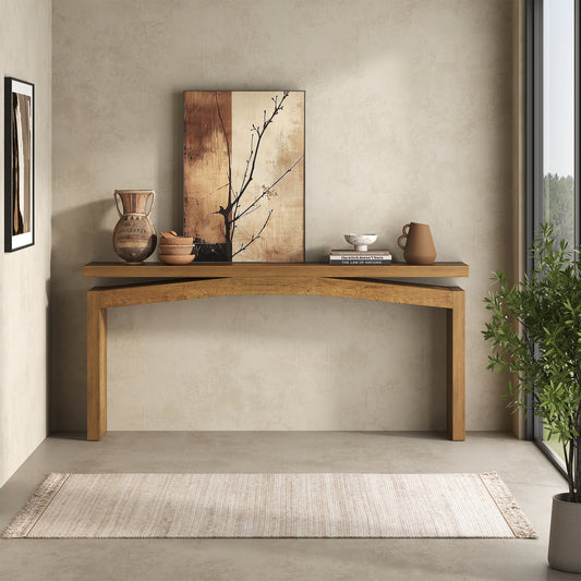 63-Inch Wood Console Table for Entryway Living Room, Long Rectangular Sofa Tables with Natural Wooden Base for Home Hallway Couch Foyer Entrance, Light Brown Oak