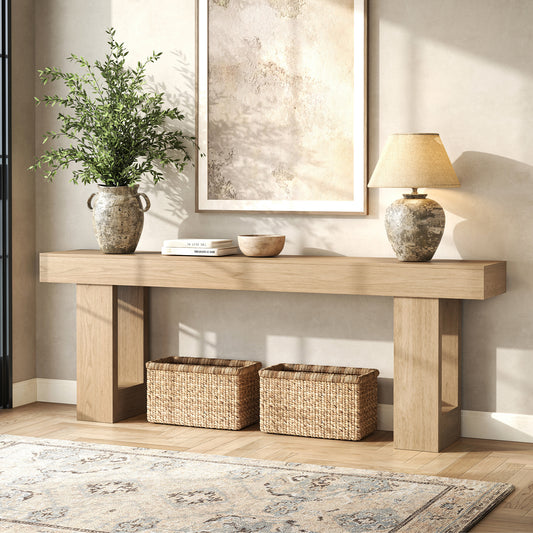 Console Table for Living Room 78.7 Inch, Light Oak Brown Farmhouse Extra Long Entryway Table, Large Couch Table Behind Sofa for Foyer Hallway, Entrance Way