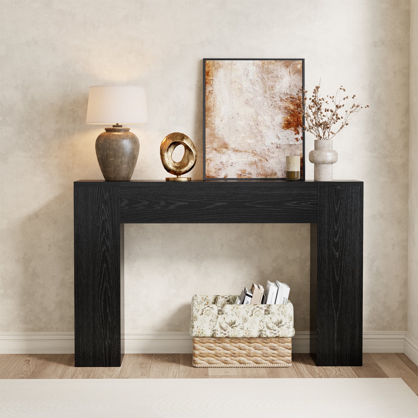Epecoya Wood Console Table for Entryway Living Room, 43-Inch Small Sofa Table, Farmhouse Rectangular Accent Console with Wooden Double Base for Behind Couch Hallway Foyer Entrance, Black