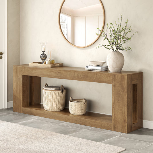 82.8-Inch Farmhouse Console Table with Storage Shelf, Natural Wood Finish - Extra Long Sofa Table Behind Couch, Entryway Table for Entrance, Hallway, Living Room