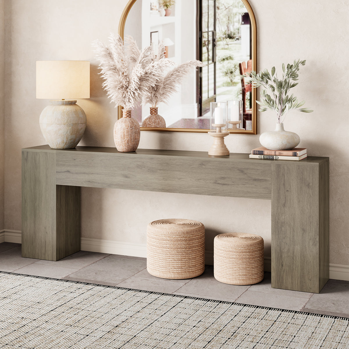 Farmhouse Sofa Table Narrow Long, Wood Console Table for Living Room, Entry Way,Extra Long Entryway Table Modern, 86-Inch Behind Couch Table, Grey ﻿