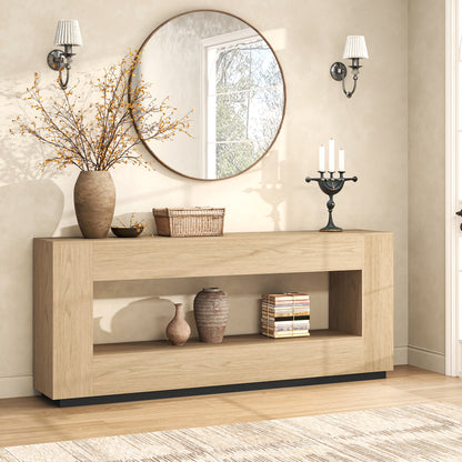 Extra Long Console Table for Entryway, 78 Inch 2-Tier Wood Behind Couch Sofa Table with Storage, Farmhouse Entrance Table for Living Room,Living Room, Foyer, Hallway, Light Oak