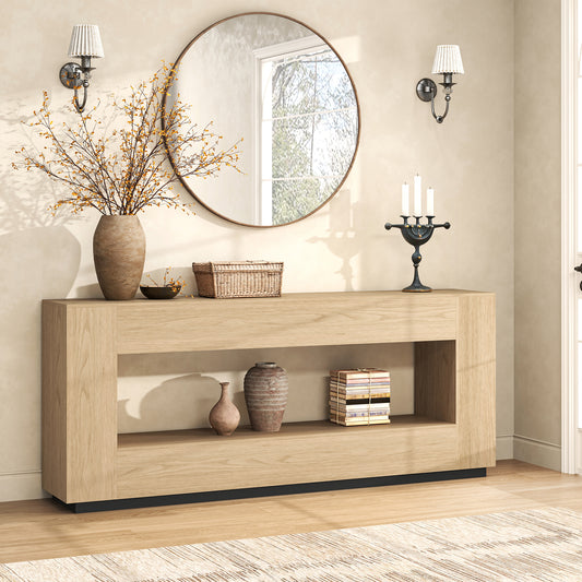 Extra Long Console Table for Entryway, 78 Inch 2-Tier Wood Behind Couch Sofa Table with Storage, Farmhouse Entrance Table for Living Room,Living Room, Foyer, Hallway, Light Oak