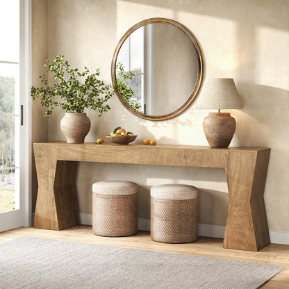 Extra Long Console Table for Living Room, Natural Oak Brown 86-Inch Entryway Table with X-Shaped Legs Wooden, Farmhouse Behind the Couch Table for Entrance, Hallway