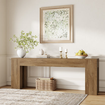 86-Inch Extra Long Console Table, Farmhouse Wood Entryway Table, Large Sofa Table Behind Couch for Hallway Entrance Living Room Accent, Natural Oak Brown