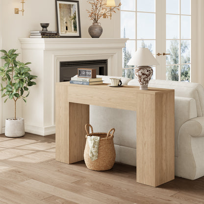 43 Inch Small Light Oak Console Table for Hallway Entryway Entrance | Farmhouse Wood Table, Small Console, for Living Room Behind Couch Sofa, Easy Assembly