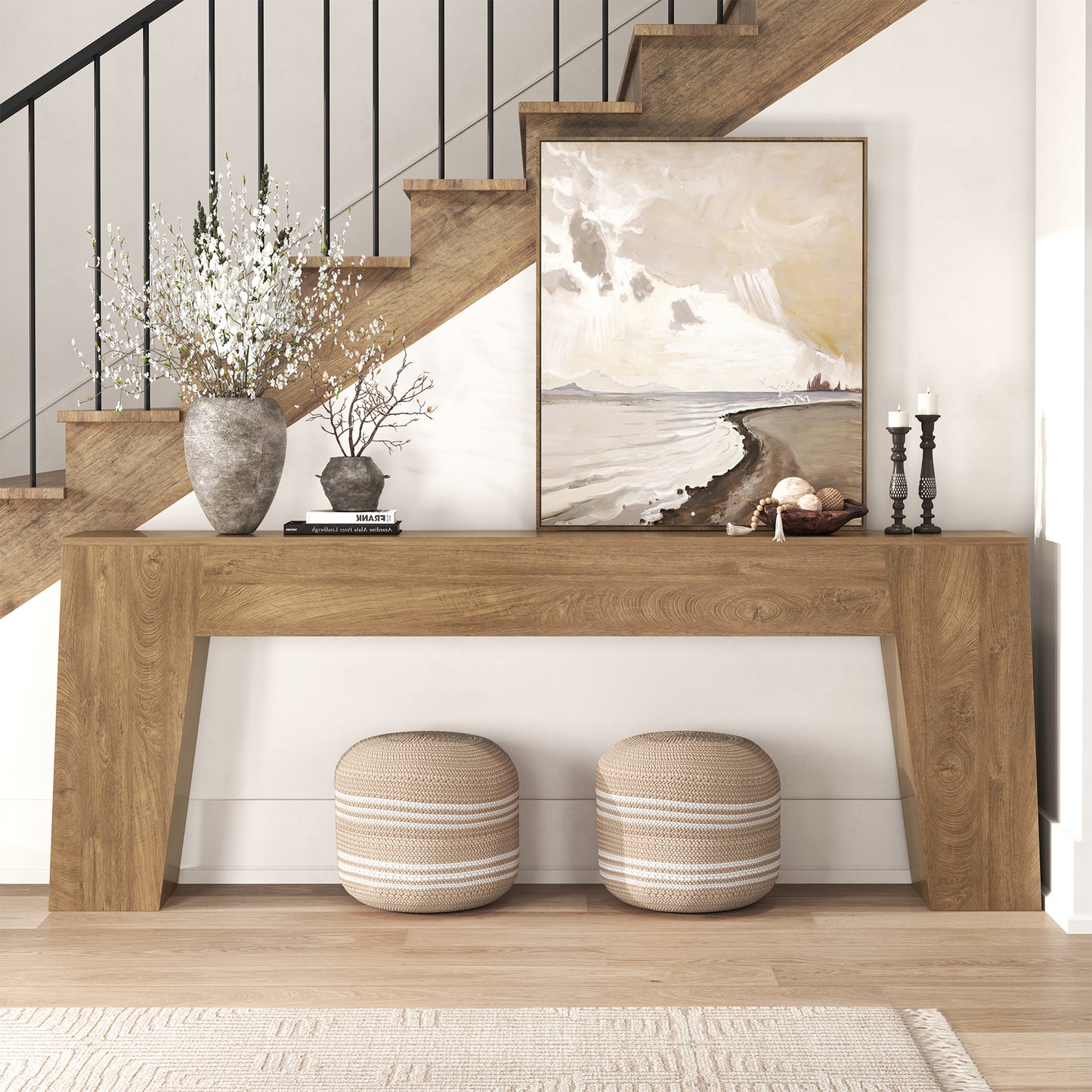 Epecoya Extra Long Sofa Console Table for Entryway, 78-Inch Large Farmhouse Wood Behind Couch Table, Modern Trapezoid Accent Entrance Table for Foyer Living Room Hallway Home, Natural Oak Brown