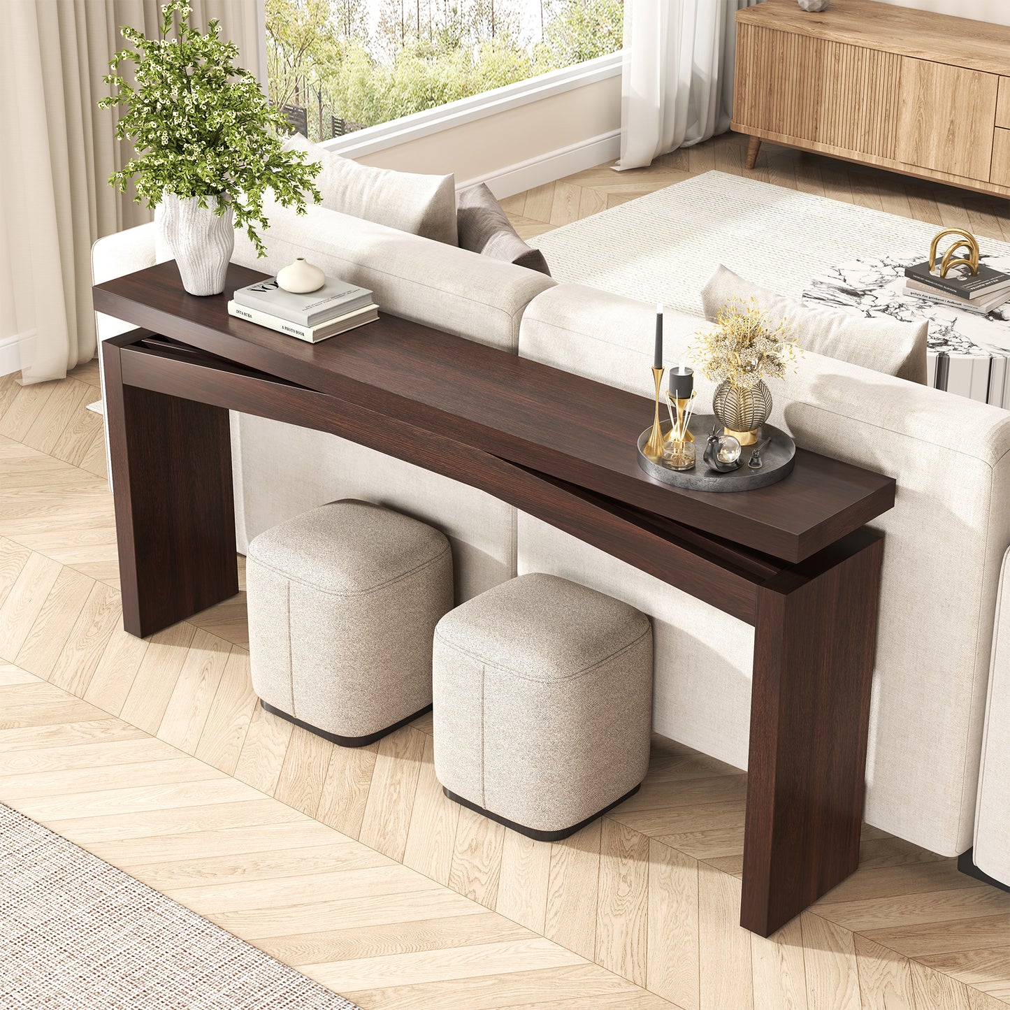 63-Inch Farmhouse Entryway Table Behind Couch Skinny, Long Wooden Entrance Table for Living Room Narrow, Rectangular Modern Console Tables for Apartment, Home, Dark Brown