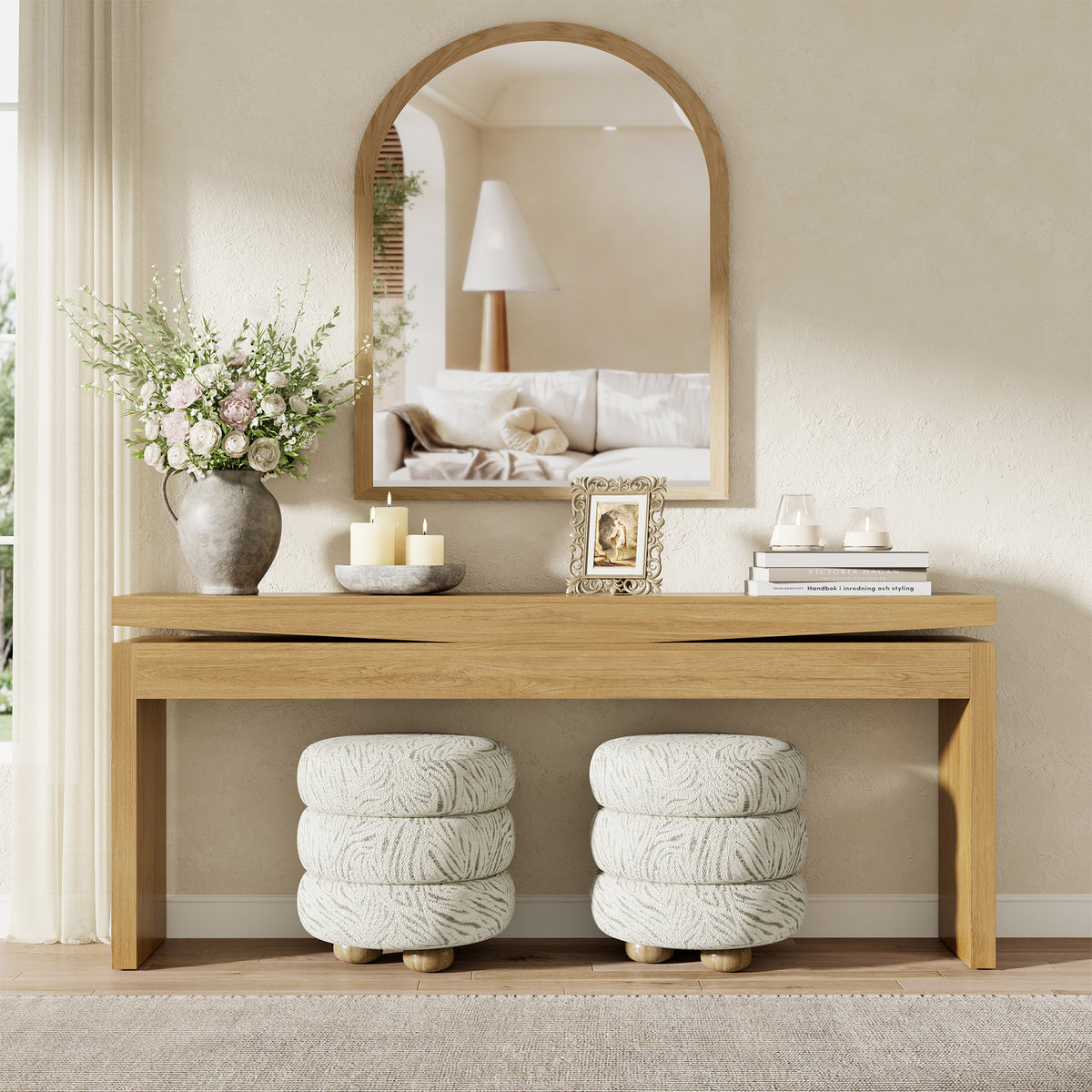 70.9-inch Long Console Table Behind Couch, Sofa Tables Narrow Long Farmhouse Wood Console Tables with Storage, Entryway Tables for Living Room, Hallway, Foyer, Light Oak