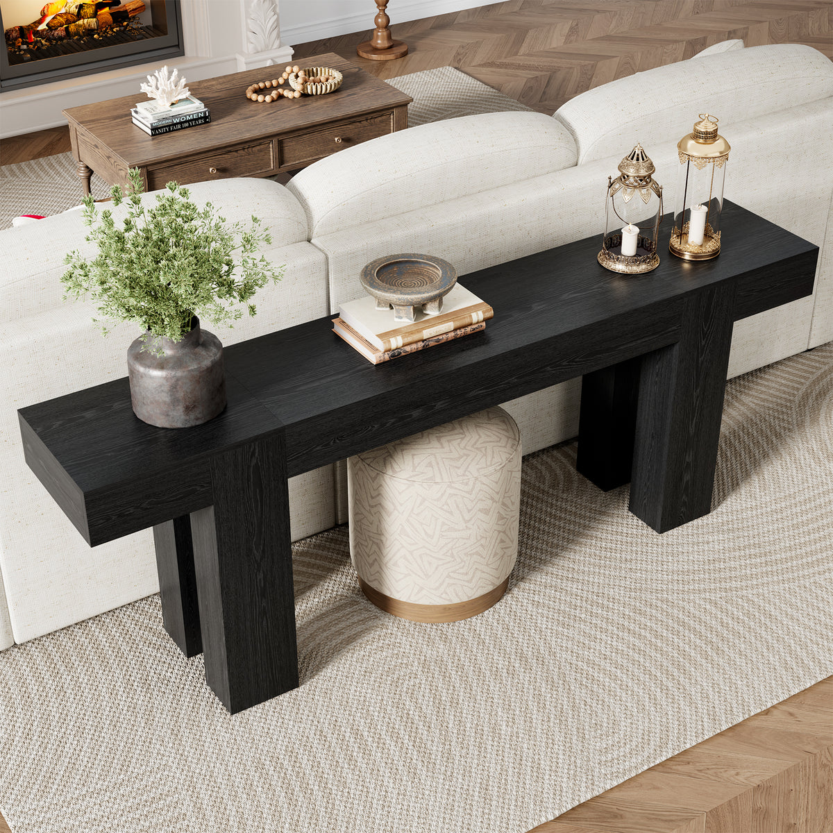 86.6 Inch Extra Console Table Black | Wood Entryway Table | Farmhouse Style | Living Room, Entryway, Hallway
