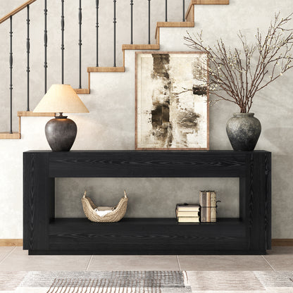 78 Inch Extra Long Console Table, 2-Tier Wood Entryway Table with Storage, Farmhouse Sofa Behind Couch Table for Entrance, Living Room, Foyer, Hallway, Black