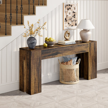Epecoya Extra Long Sofa Console Table for Entryway Living Room, 71-Inch Farmhouse Wood Behind Couch Table, Rectangular Accent Console with Wooden Double Base for Hallway Foyer Entrance, Rustic Brown