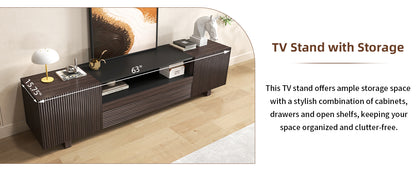 Epecoya TV Stand with Storage Cabinets for Living Room, Modern Wood Fluted TVs Media Console for 55/60/65 Inch TVs, Mid Century Television Stands with Drawer and Open Shelve for Bedroom, Dark Walnut