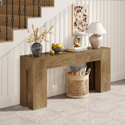 Epecoya Extra Long Sofa Console Table for Entryway Living Room, 71-Inch Farmhouse Wood Behind Couch Table, Rectangular Accent Console with Wooden Double Base for Hallway Foyer Entrance, Natural Oak
