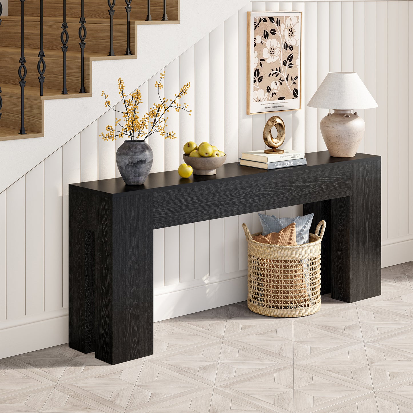 Epecoya Extra Long Sofa Console Table for Entryway Living Room, 79-Inch Farmhouse Wood Behind Couch Table, Rectangular Accent Console with Wooden Double Base for Hallway Foyer Entrance, Black