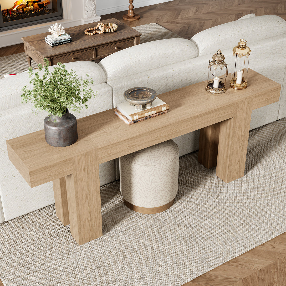 86.6 Inch Extra Console Table Light Oak | Wood Entryway Table | Farmhouse Style | Living Room, Entryway, Hallway