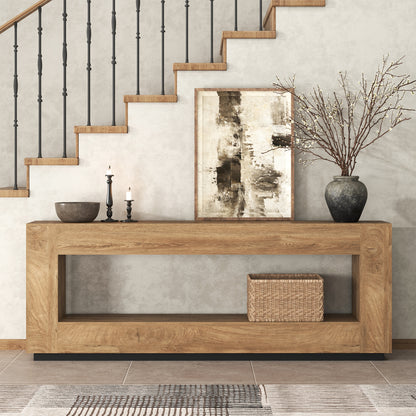 78 Inch Extra Long Console Table for Entryway, 2-Tier Wood Sofa Table Behind Couch with Storage Shelf, Farmhouse Entrance Table with Thickened Base for Living Room, Foyer, Hallway, Oak Brown