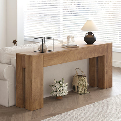 Extra Long Sofa Console Table for Entryway Living Room, 80-Inch Farmhouse Wood Behind Couch Table, Rectangular Accent Console with Wooden Double Base for Hallway Foyer Entrance, Natural Oak Brown